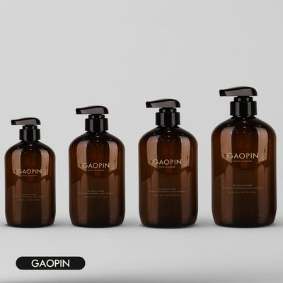 10.14oz 13.52oz Botol Shampoo Plastik Bulat Datar Coklat Ramah Lingkungan